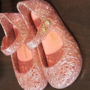 Mini Melissa Campana size 6 pink glitter velcro baby shoes ballet flats
